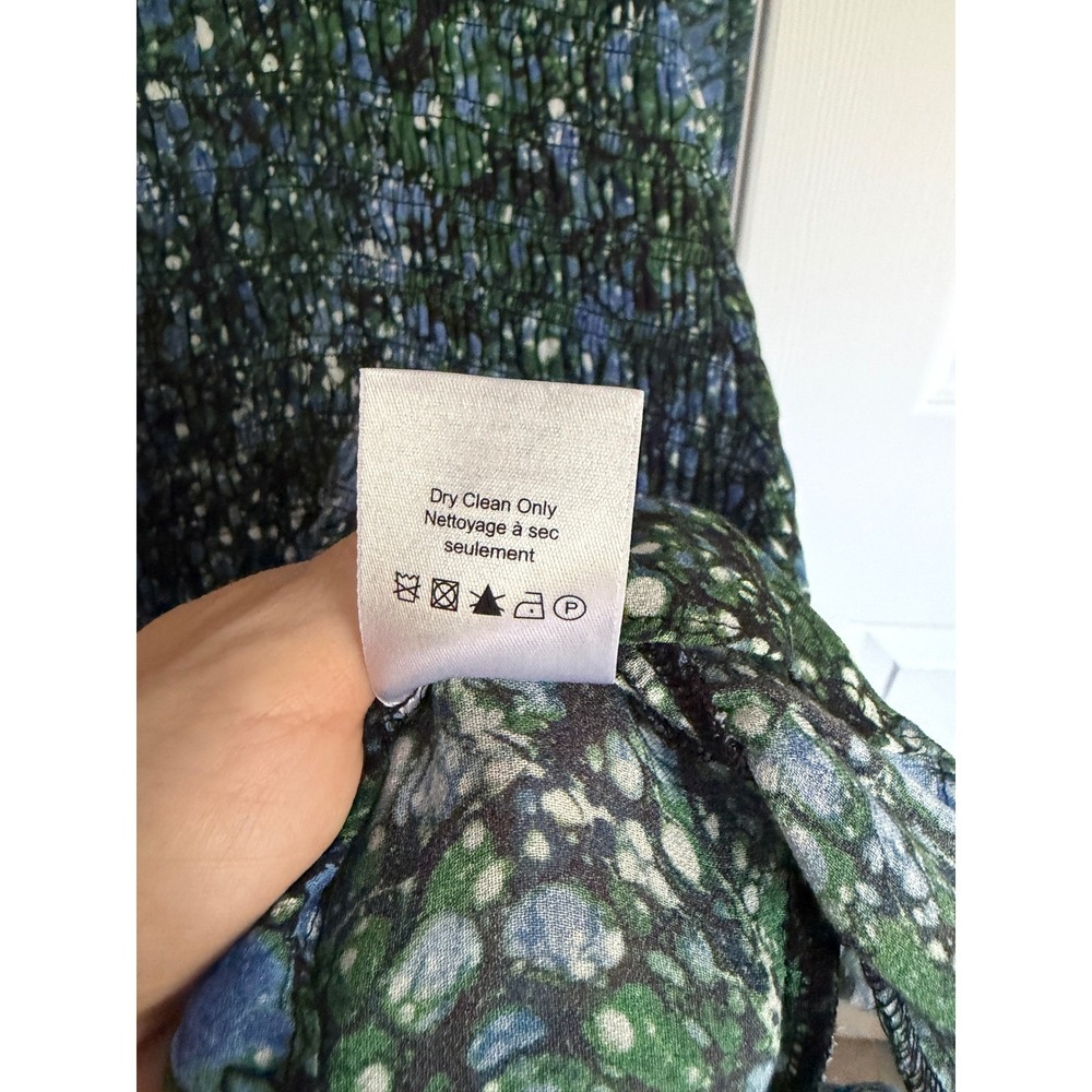 Veronica Beard Farha Mini Dress 10 Blue Green Smocked Botanical Boho - Picture 6 of 8